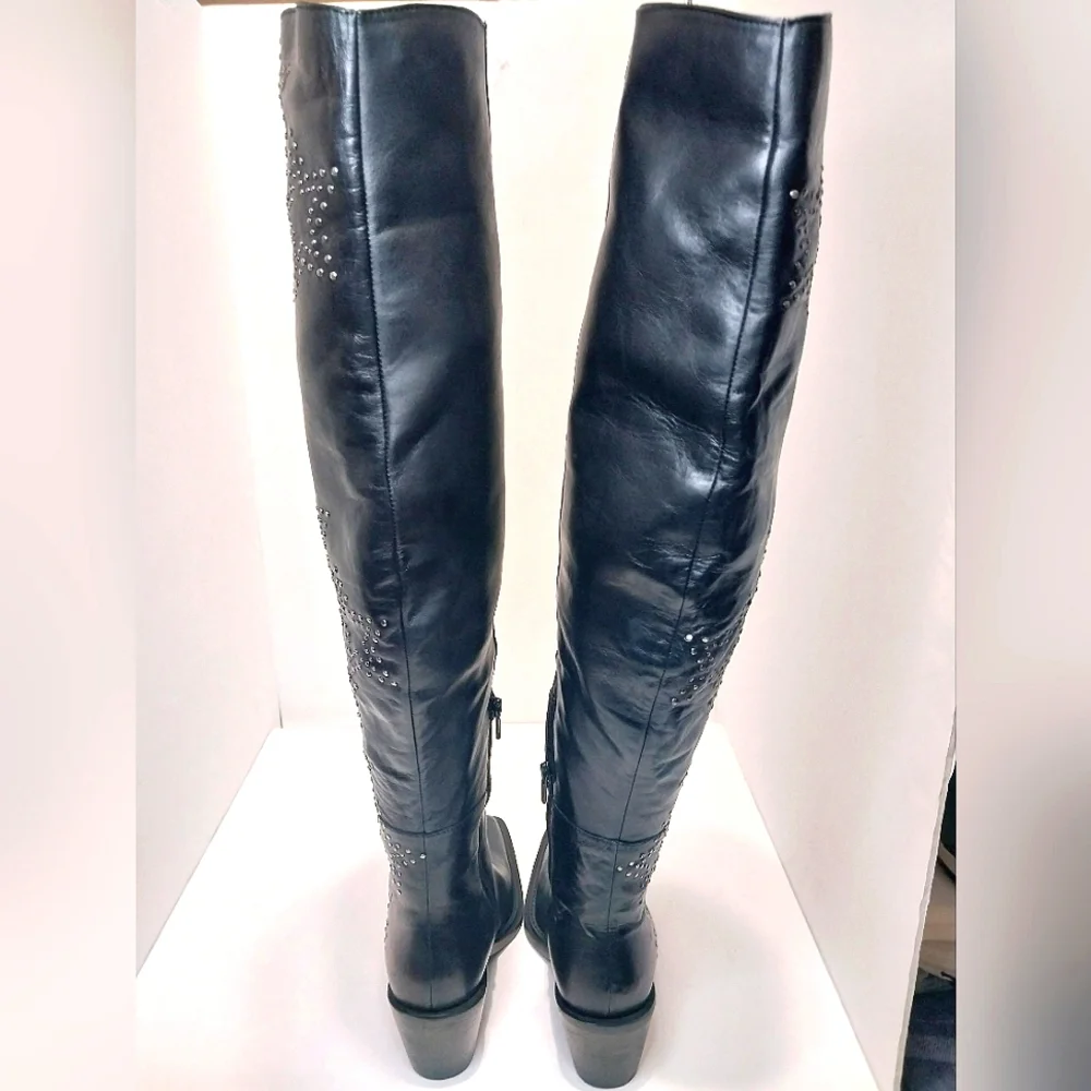 Nasty‎ Gal Real Leather Star Studded Over The Knee Western Boots, NEW, Size 36